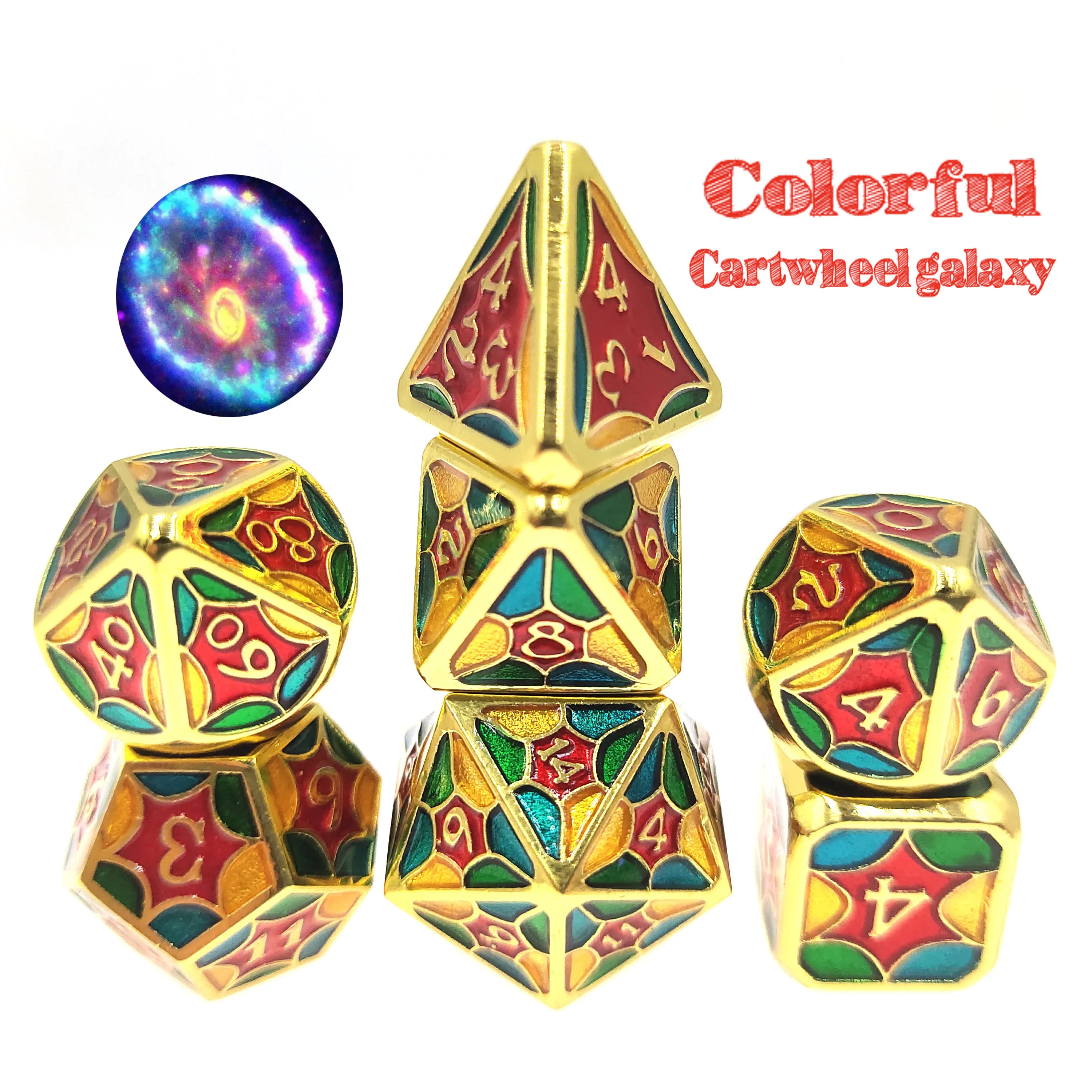 

Promotional Exclusive d4 d6 d8 d10 d12 d20 Custom Metal Dice Dungeons Dragons Rainbow Dnd Geometric Polyhedral metal Dice, Multicolored