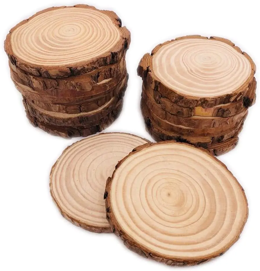 

Round Tree Unfinished Natural Wood Slices 6-10 inch kit Circles with Bark for Coasters DIY Crafts Christmas Ornaments Wedding