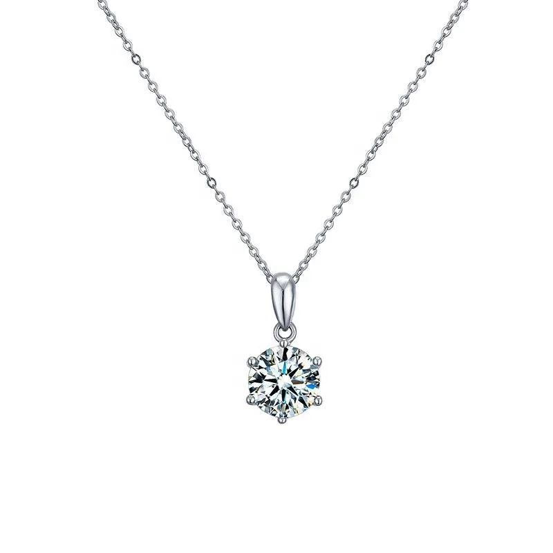Simple classic six claw ladies jewelry laboratory 6.5mmdiamond pendant 925 sterling silver pendant necklace, White
Simple classic six claw ladies jewelry laboratory 6.5mmdiamond pendant 925 sterling silver pendant necklace, White
