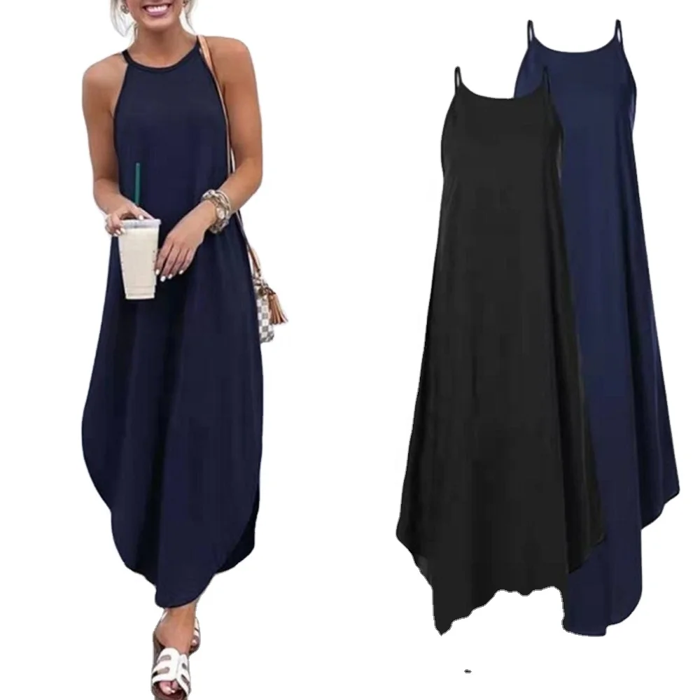 Women Dress Summer 2020 Casual Sleeveless Halter Solid Beach Long Dress Round Neck Sling Fashion Beach Clothes Plus Size 5XL, Picture color
Women Dress Summer 2020 Casual Sleeveless Halter Solid Beach Long Dress Round Neck Sling Fashion Beach Clothes Plus Size 5XL, Picture color