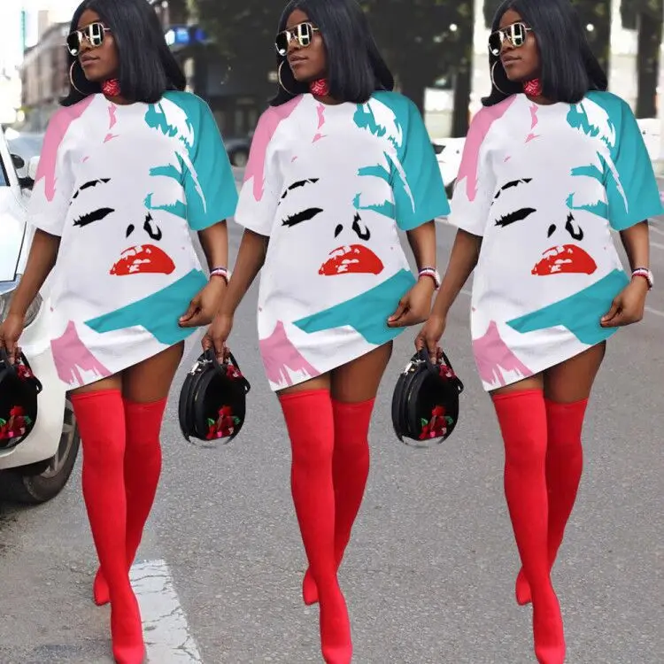 Women New skirt Women's Fashion T-shirt Printed Lips Loose Dress sexy shirt short sleeve dress
Women New skirt Women's Fashion T-shirt Printed Lips Loose Dress sexy shirt short sleeve dress