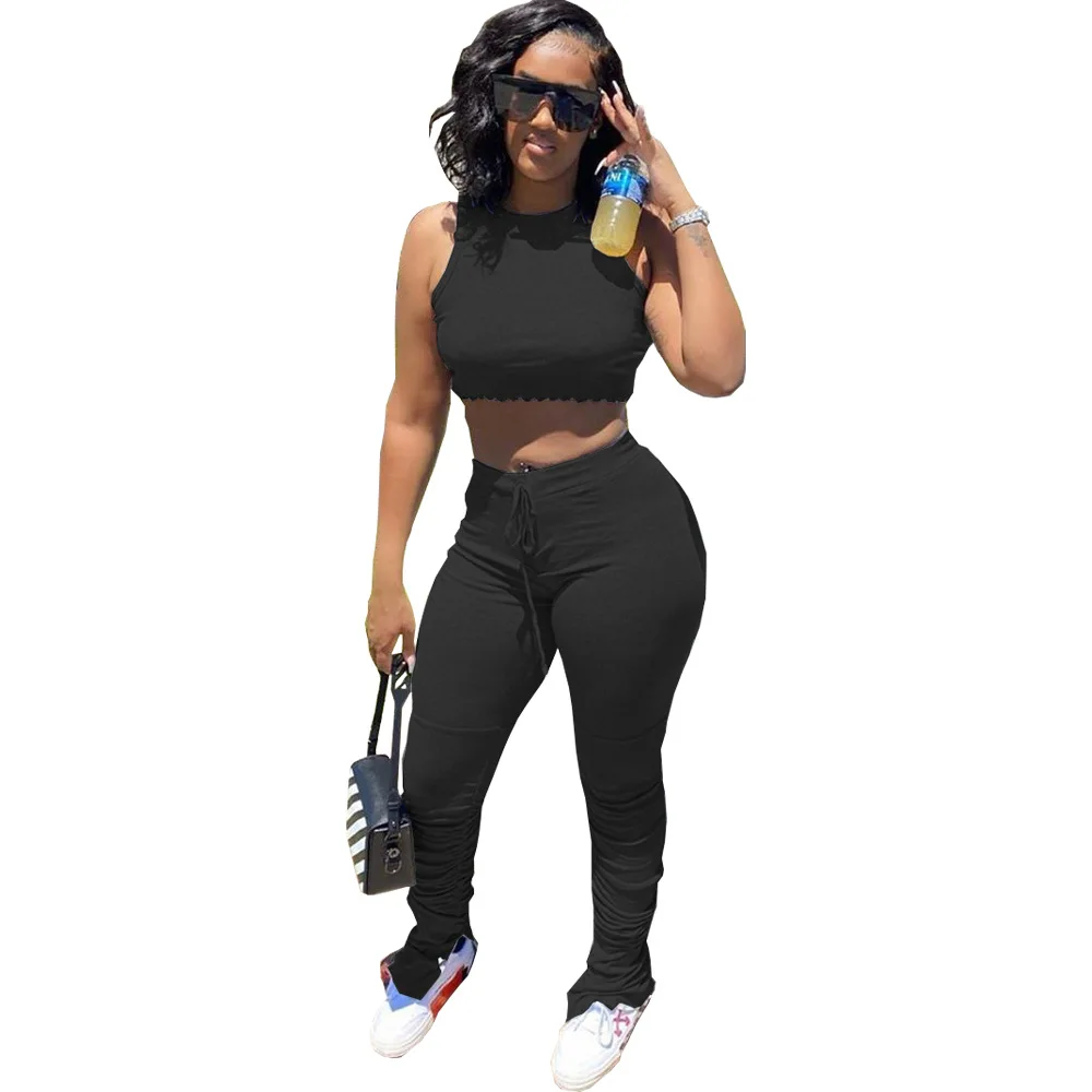 Solid Sleeveless Crop Top Stacked Pants 2 Piece Women Outfit Sets, Light gray,black,rose red
Solid Sleeveless Crop Top Stacked Pants 2 Piece Women Outfit Sets, Light gray,black,rose red