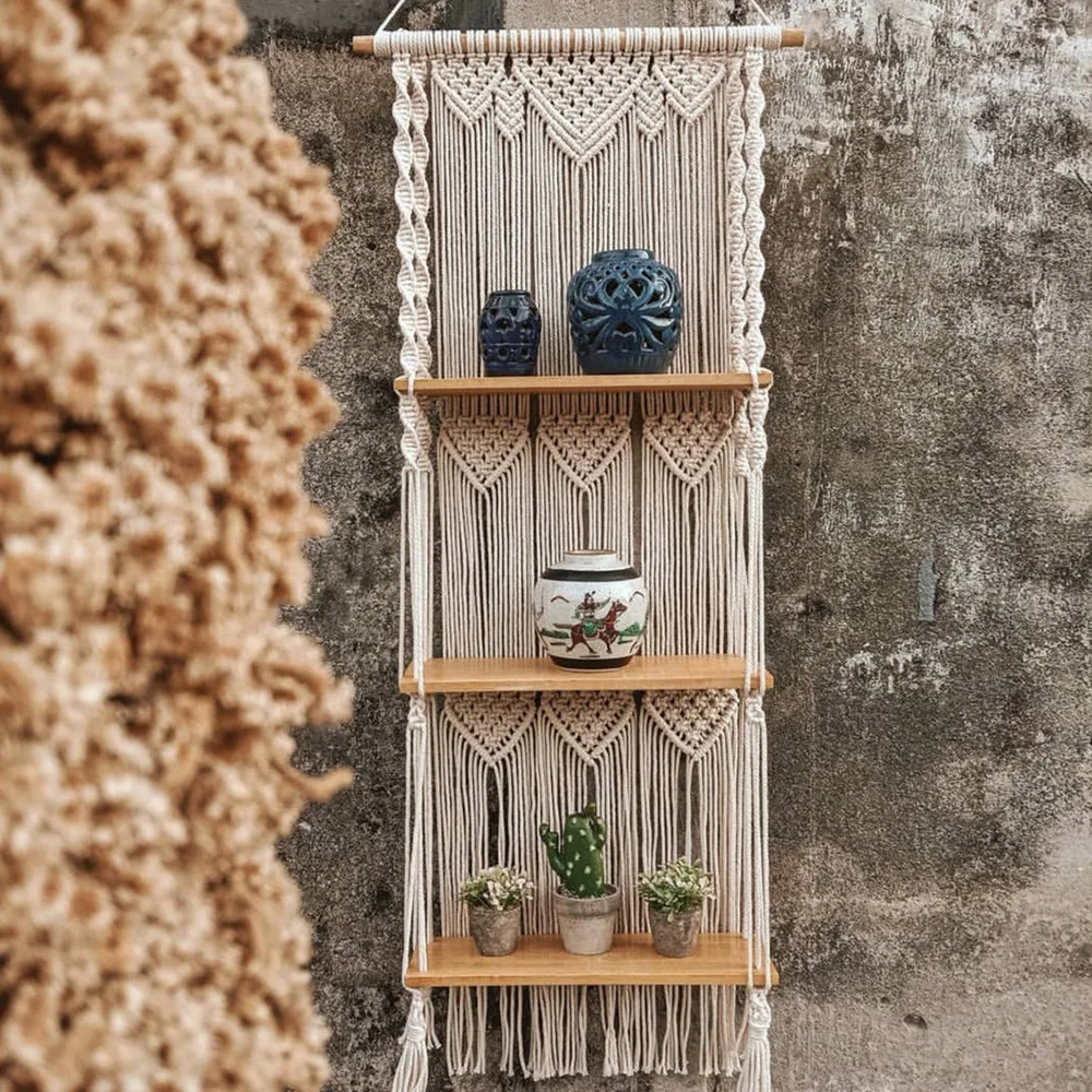 3 Tiers Boho Floating Macrame Shelf Hanging Bohemian Handmade Rope Macrame Wall Hanging Decor, Beige
3 Tiers Boho Floating Macrame Shelf Hanging Bohemian Handmade Rope Macrame Wall Hanging Decor, Beige