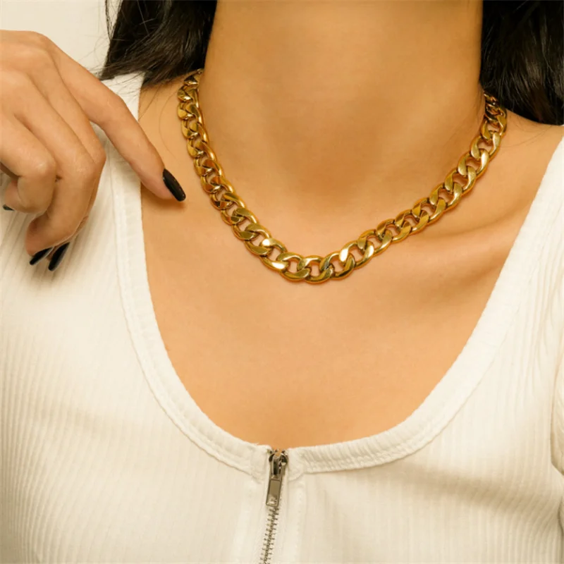 New Trendy Women's Jewelry Necklace And Bracelet Set 18K Gold Plated Stainless Steel Chunky Gold Curb Cuban Chain Necklace, As picture
New Trendy Women's Jewelry Necklace And Bracelet Set 18K Gold Plated Stainless Steel Chunky Gold Curb Cuban Chain Necklace, As picture