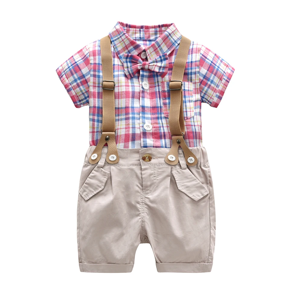 

summer new arrival wholesale prices Breathable baby boy summer clothes short sleeve shirt set, Red/purple