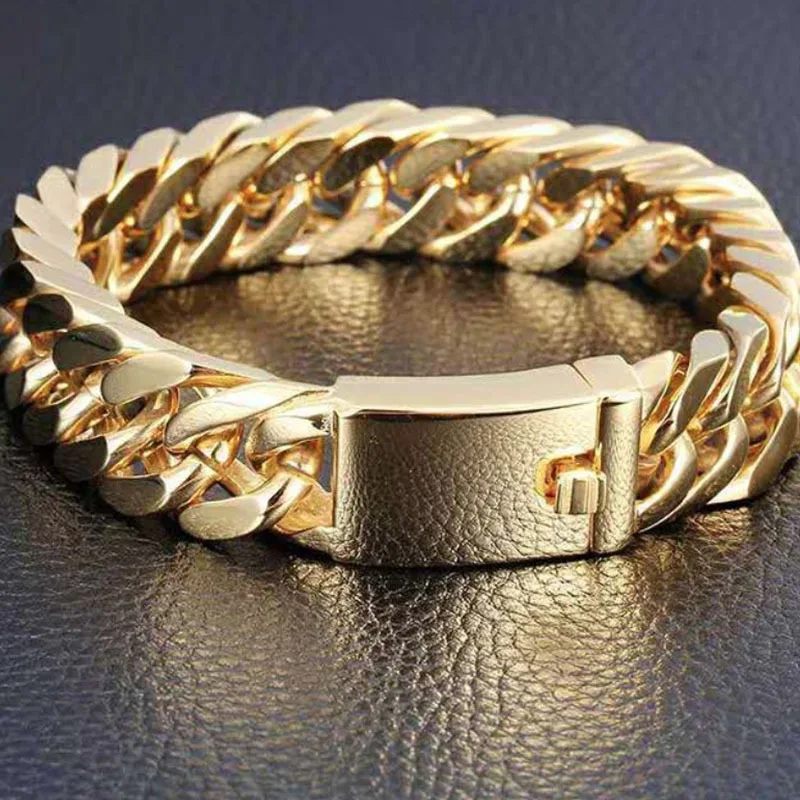 Luxury 18K Gold Bracelet Men's Double Buckle Domineering Bracelet Personalized Jewelry Alloy Bold Double Button Hip Hop Bracelet
Luxury 18K Gold Bracelet Men's Double Buckle Domineering Bracelet Personalized Jewelry Alloy Bold Double Button Hip Hop Bracelet