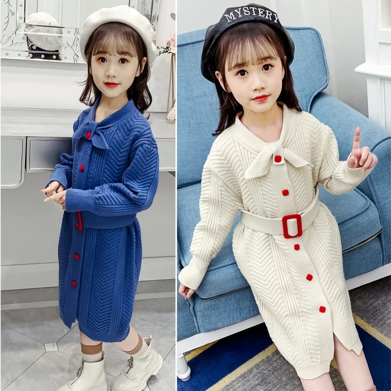Girls Sweater dress kids solid Button Sweater Skirt Lady Waist Belt Long Skirt
Girls Sweater dress kids solid Button Sweater Skirt Lady Waist Belt Long Skirt