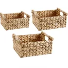 Eco-friendly Basket Set Of 3 Hand-woven Rectangle Water Hyacinth Storage Basket Laundry Basket Kitchen Storage