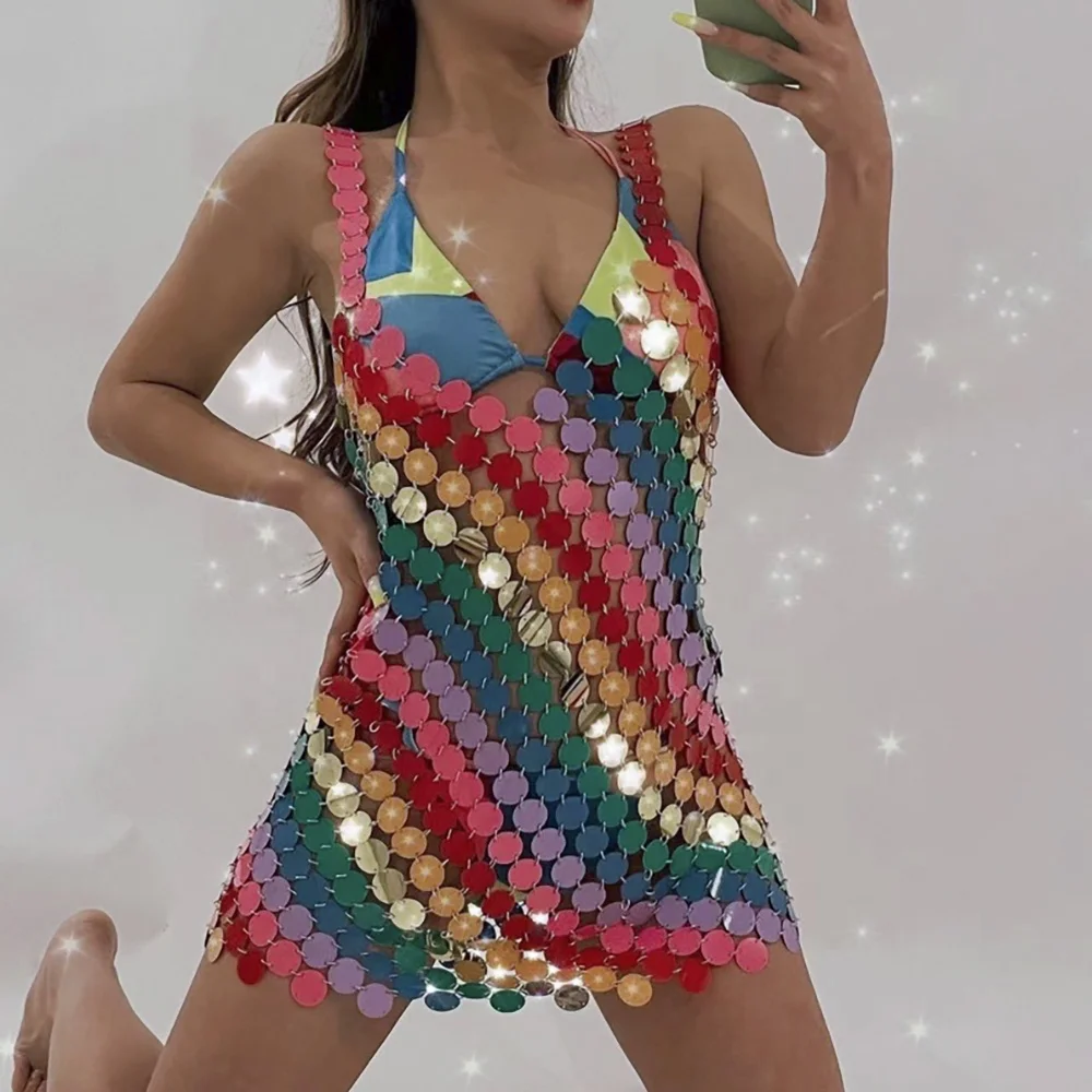 SHIXIN Colorful Rainbow Round Sequins Harness Bra Chest Neck Body Chain Sexy Summer Beach Bikini Dress Women Body Jewelry, Picture shows
SHIXIN Colorful Rainbow Round Sequins Harness Bra Chest Neck Body Chain Sexy Summer Beach Bikini Dress Women Body Jewelry, Picture shows
