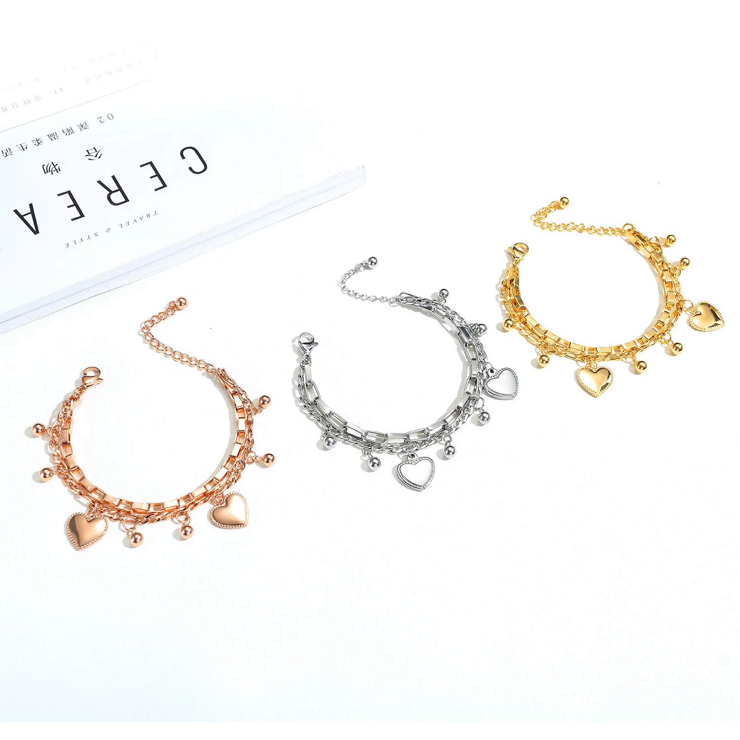 Stainless Steel Jewelry Rose Gold Plated Beautiful Heart Charm Women New Design Personalized Multi layer Bracelet, Picture shows
Stainless Steel Jewelry Rose Gold Plated Beautiful Heart Charm Women New Design Personalized Multi layer Bracelet, Picture shows