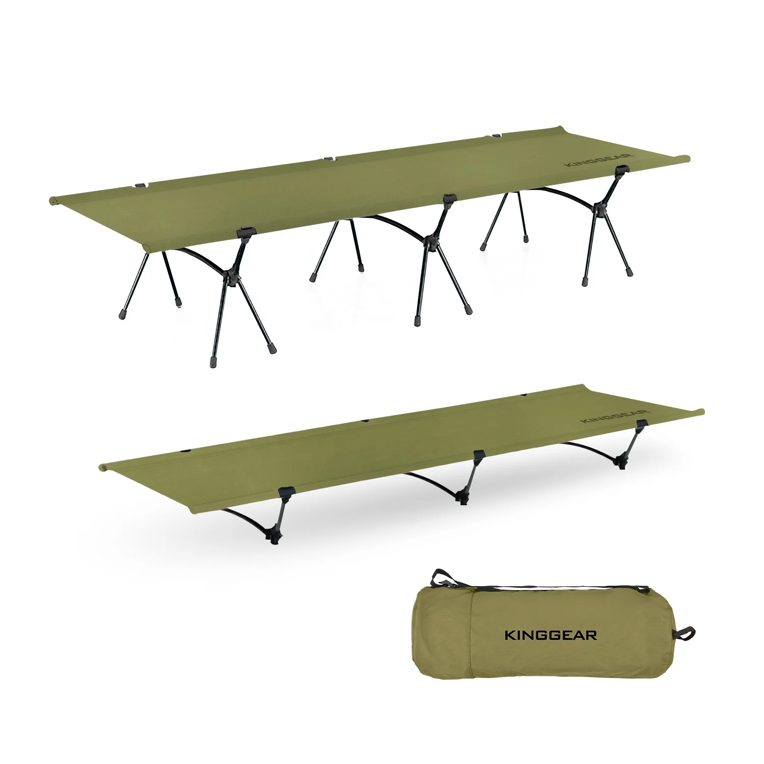 

KingGear Ultralight Compact Travel Aluminum folding Camp Bed Adjustable Height Sleeping Camp Cot Folding Camping Bed, Black;khaki;army green