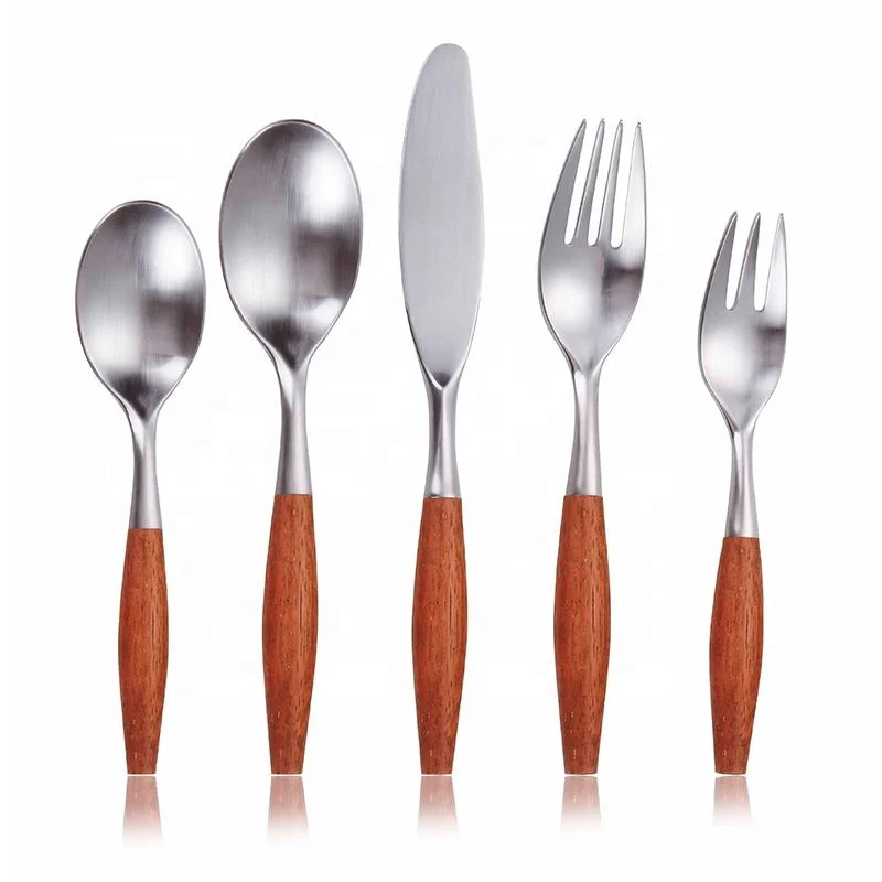 2020 Hot Sale Western Food Grade Cutlery Knife Fork Spoon Stainless Steel Flatware Sets with Wooden Handle
2020 Hot Sale Western Food Grade Cutlery Knife Fork Spoon Stainless Steel Flatware Sets with Wooden Handle
