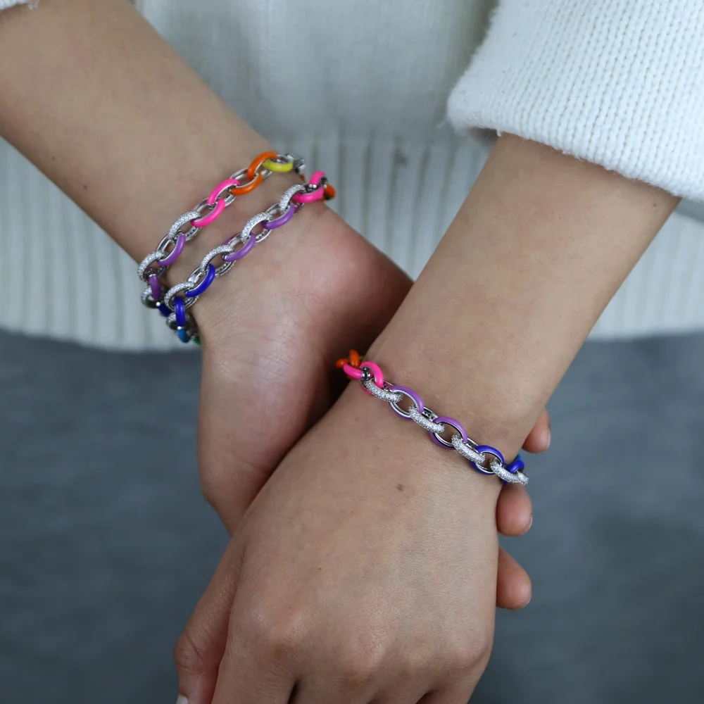 Fashion Lovely wide link bracelet Jewelry with rainbow Neon Enamel CZ paved Oval shape Chain Bracelet For Women Men hip hop
Fashion Lovely wide link bracelet Jewelry with rainbow Neon Enamel CZ paved Oval shape Chain Bracelet For Women Men hip hop