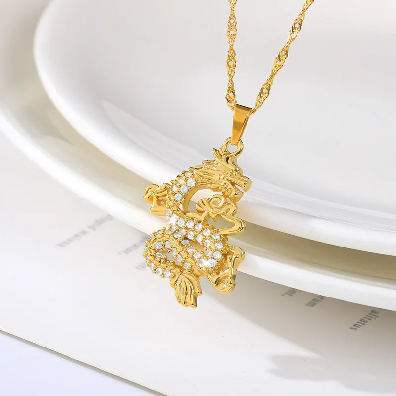New men's and women's fashion jewelry zodiac dragon zircon stainless steel necklace dragon pendant necklace, Picture
New men's and women's fashion jewelry zodiac dragon zircon stainless steel necklace dragon pendant necklace, Picture