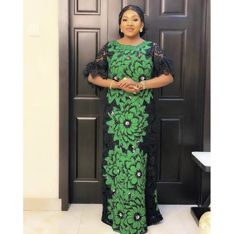 African women Green Lace long dress for church fashion Muslim dress two piece set, As showed
African women Green Lace long dress for church fashion Muslim dress two piece set, As showed
