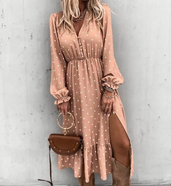 Women V neck Sexy Polka Dot Dress Vintage Autumn Winter Long Sleeve Elegant Dresses, Pictures show
Women V neck Sexy Polka Dot Dress Vintage Autumn Winter Long Sleeve Elegant Dresses, Pictures show