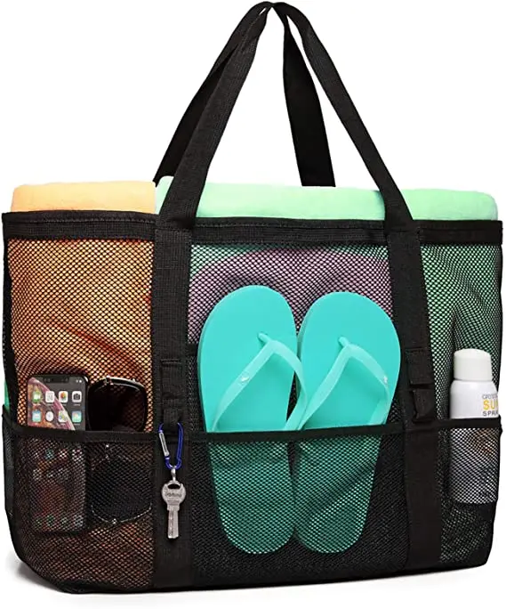 Custom Extra Large Storage light weighted Oversized 9 Pockets Black Tote Mesh Beach Bag, Customized color
Custom Extra Large Storage light weighted Oversized 9 Pockets Black Tote Mesh Beach Bag, Customized color