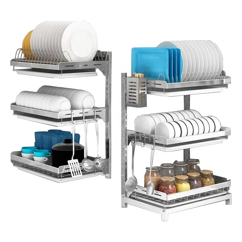 Three layers stainless steel wall mount kitchen rack storage Adjustable wall mounted dish drying rack
Three layers stainless steel wall mount kitchen rack storage Adjustable wall mounted dish drying rack