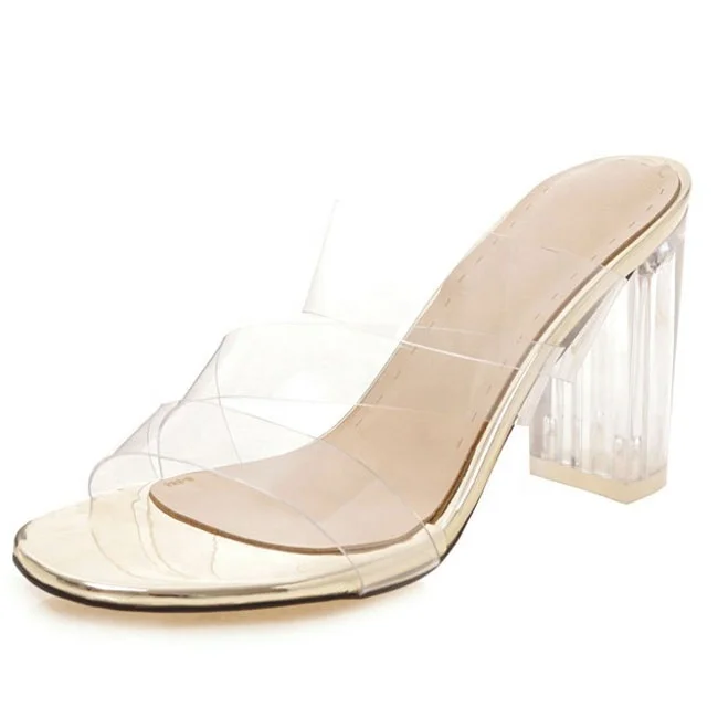 Women Clear PVC Slippers Large Size 48 Chunky Heel Sandals Transparent Bands Open toe Backless Summer Pump Slippers, Black white gold silver
Women Clear PVC Slippers Large Size 48 Chunky Heel Sandals Transparent Bands Open toe Backless Summer Pump Slippers, Black white gold silver