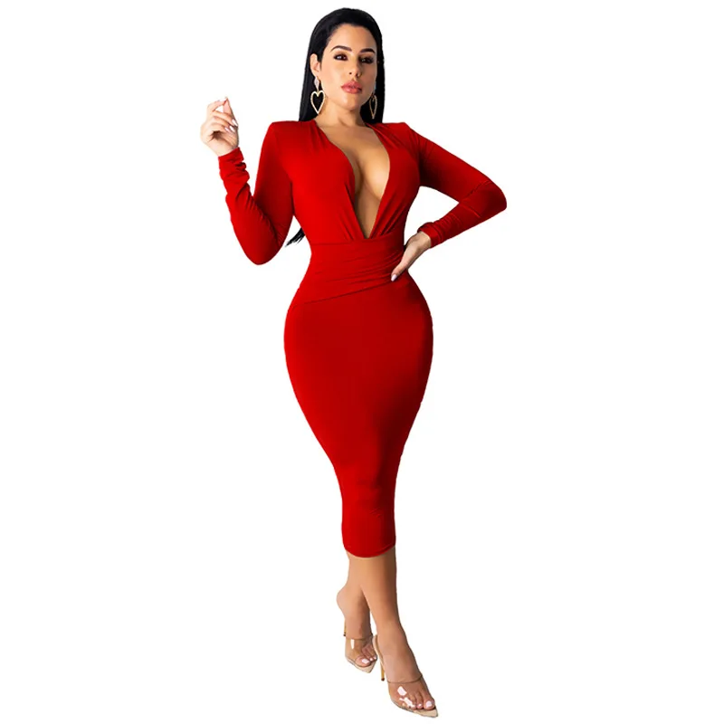 2020 crossover women's European and American fashion sexy deep V neck bag hip skirt long sleeve dress, Picture color
2020 crossover women's European and American fashion sexy deep V neck bag hip skirt long sleeve dress, Picture color