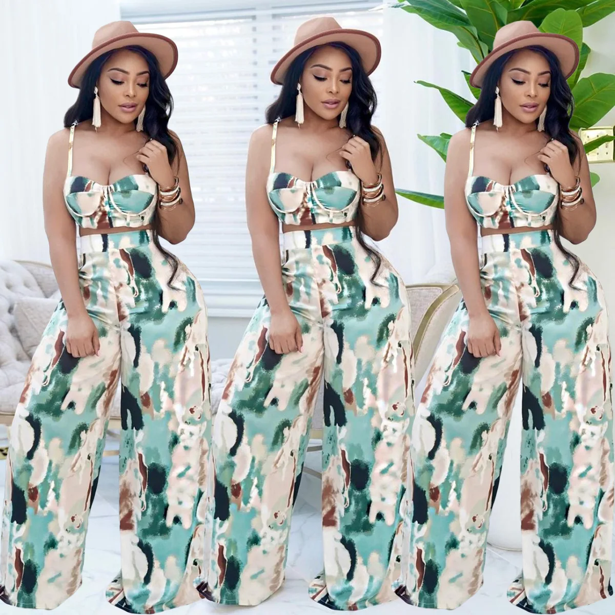 Fast Shipping M05251 - fashion tie dye camisole and wide leg pants women 2 piece set
Fast Shipping M05251 - fashion tie dye camisole and wide leg pants women 2 piece set