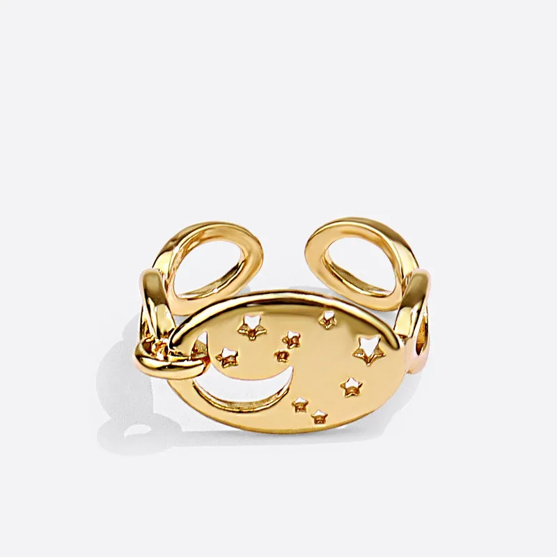 Trendy net red creative new ring female simple moon star fashion metal texture index finger ring, Gold color ring
Trendy net red creative new ring female simple moon star fashion metal texture index finger ring, Gold color ring