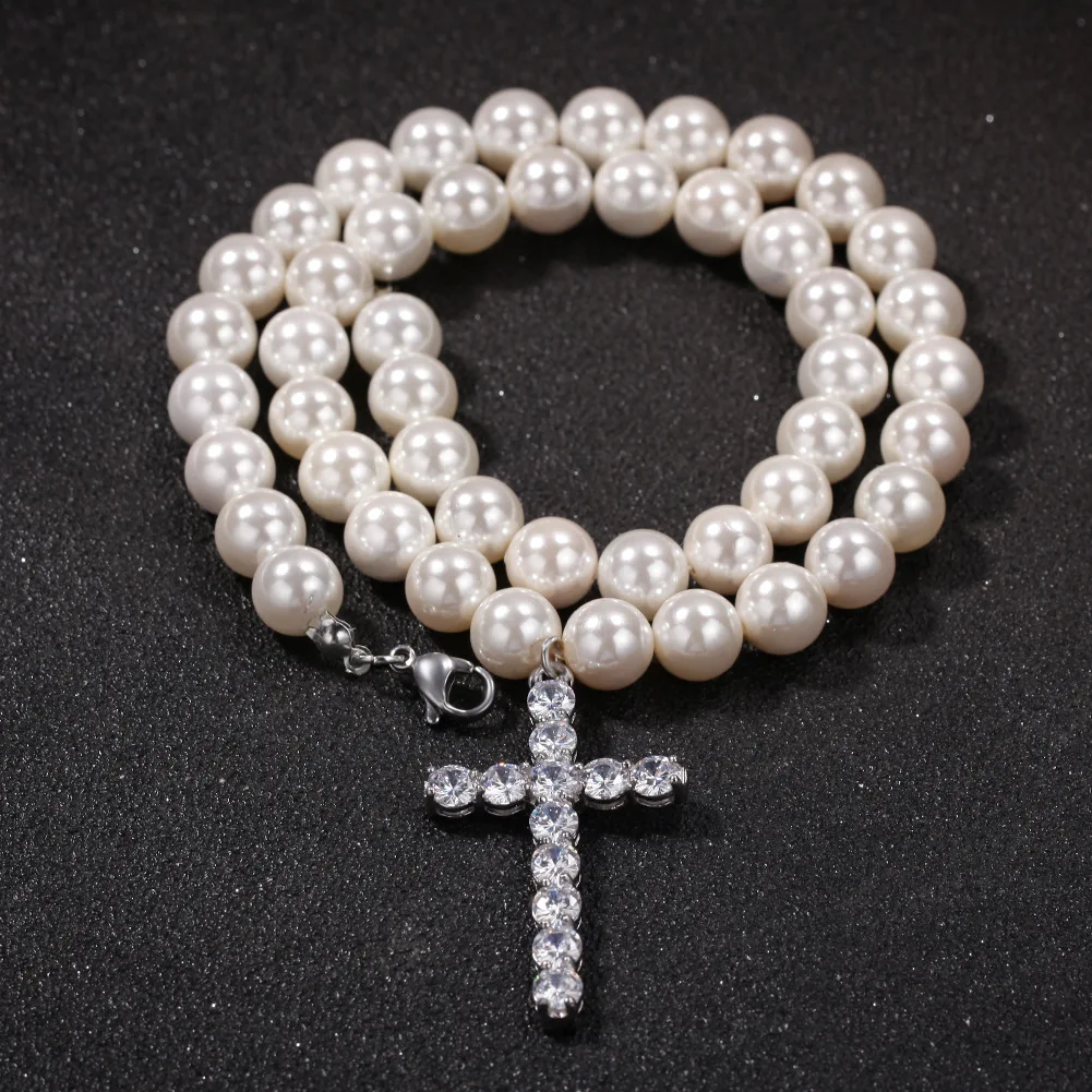 Trendy Necklace Crystal Cross Pendant 8-10mm Shell Pearl Necklace Hip Hop Necklace for Men Women Jewelry Accessories, Silver
Trendy Necklace Crystal Cross Pendant 8-10mm Shell Pearl Necklace Hip Hop Necklace for Men Women Jewelry Accessories, Silver