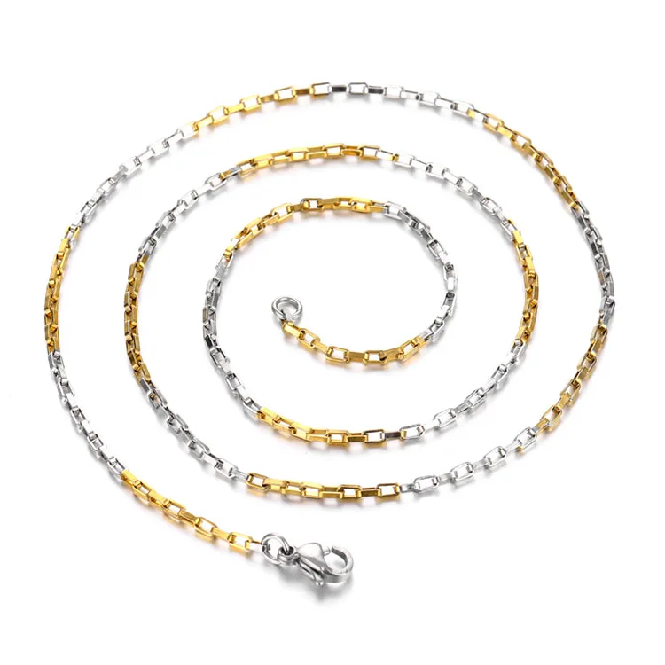High Quality Jewelry Silver Gold Two Tone Box Chain 316L Stainless Steel Chain Necklace for women
High Quality Jewelry Silver Gold Two Tone Box Chain 316L Stainless Steel Chain Necklace for women