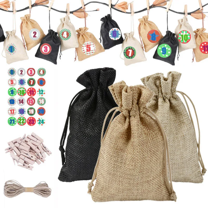 Christmas Gift Candy Packing Small Size 24pcs a set with Number Sticker Drawstring Linen Bag, Multiple color
Christmas Gift Candy Packing Small Size 24pcs a set with Number Sticker Drawstring Linen Bag, Multiple color