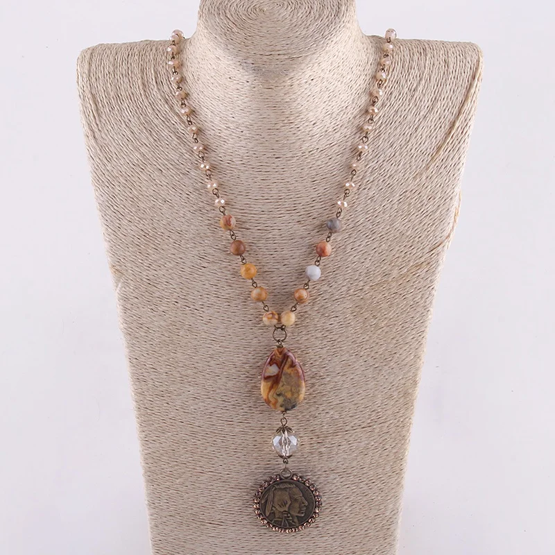 Bohemian Jewelry Women Boho Natural Crazyagate Gemstone Necklace Glass Crystal Buffalo Pendant Necklace
Bohemian Jewelry Women Boho Natural Crazyagate Gemstone Necklace Glass Crystal Buffalo Pendant Necklace