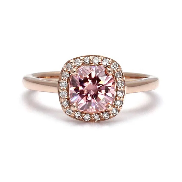 Rose Gold Plated Jewelry 6mm Cushion Cut Diamond Pink Moissanite Engagement Halo Ring
Rose Gold Plated Jewelry 6mm Cushion Cut Diamond Pink Moissanite Engagement Halo Ring