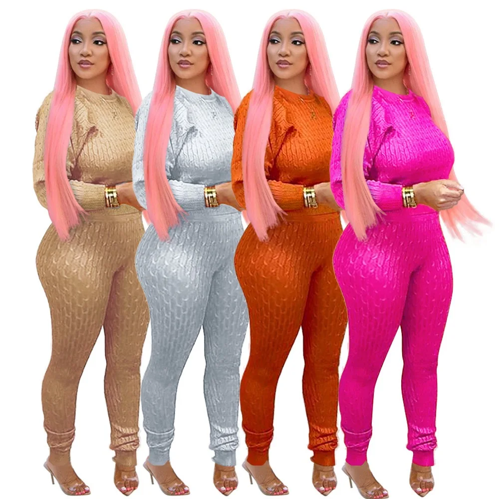 Autumn winter woman full sleeve knit tracksuit long pants sweater two piece set women clothing, Picture shows
Autumn winter woman full sleeve knit tracksuit long pants sweater two piece set women clothing, Picture shows