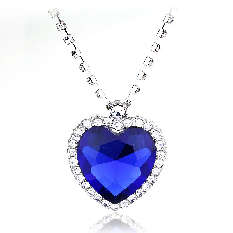 

wholesale Titanic Heart of Ocean blue heart love forever pendant Necklace + velvet bag, Red, blue