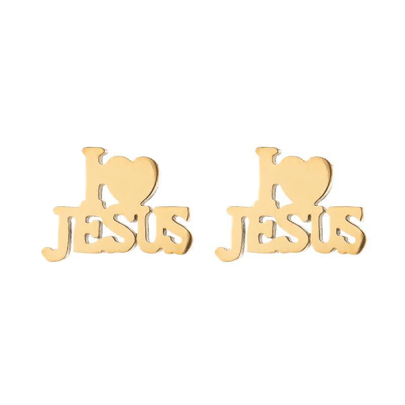 Wholesale Fashionale Gold Silver Rose Plated Tiny Small I Love Jesus Women Christian Stainless Steel Stud Stud Earring, Color plated as shown
Wholesale Fashionale Gold Silver Rose Plated Tiny Small I Love Jesus Women Christian Stainless Steel Stud Stud Earring, Color plated as shown