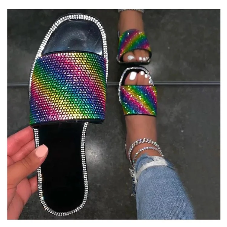 Ladies Shoes Crystal Sandal Flat Casual Women Rainbow Beach Bling Rhinestone Slides Slippers
Ladies Shoes Crystal Sandal Flat Casual Women Rainbow Beach Bling Rhinestone Slides Slippers