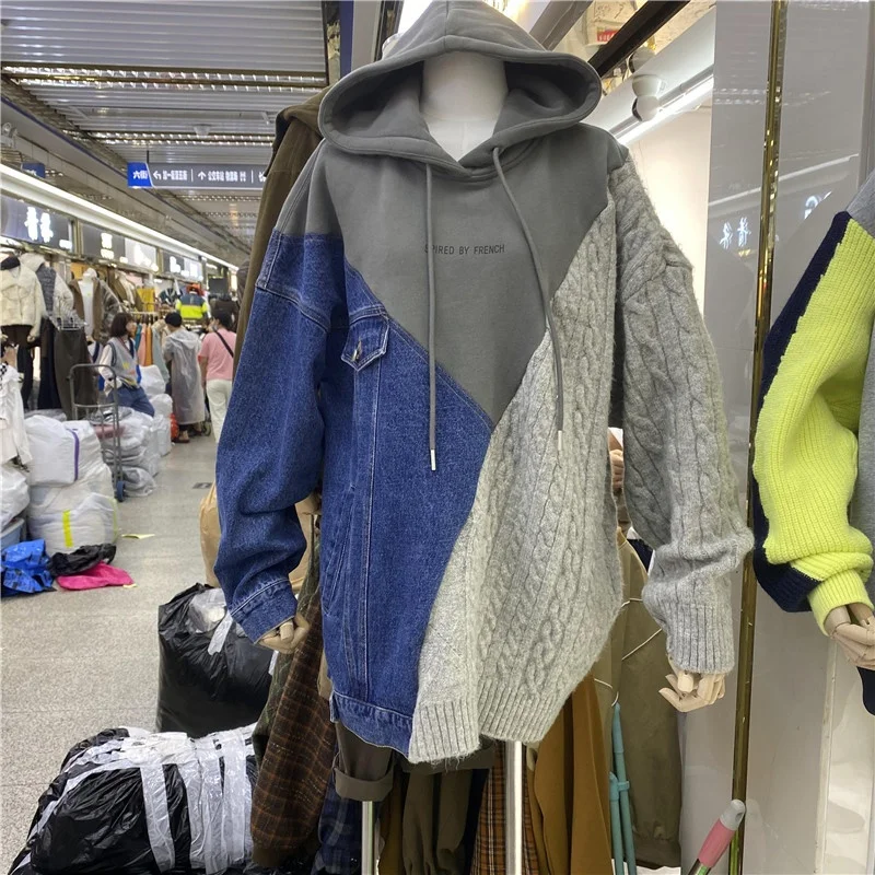 OUDINA Winter Patchwork Sweatshirt And Hoodie Loose Denim Knitted Sweater Pullover Hooded Sweatshirts, Blue
OUDINA Winter Patchwork Sweatshirt And Hoodie Loose Denim Knitted Sweater Pullover Hooded Sweatshirts, Blue