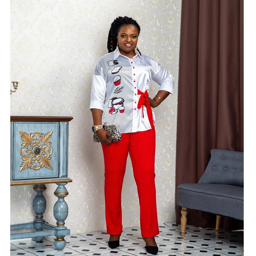 New Fashion Woman print Turn Down Collar two pieces blouse oversized women shirt pants sets, Shown
New Fashion Woman print Turn Down Collar two pieces blouse oversized women shirt pants sets, Shown