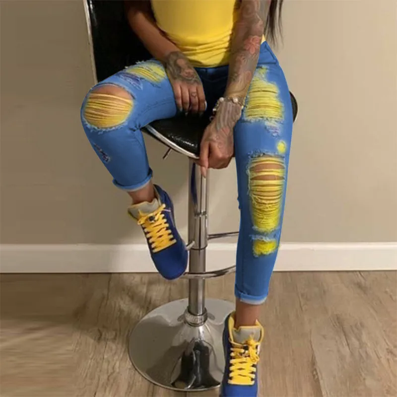 Women Streetwear Hole Distressed Jeans Colors Printed Elastic Pencil Skinny Pants Women Jeans
Women Streetwear Hole Distressed Jeans Colors Printed Elastic Pencil Skinny Pants Women Jeans