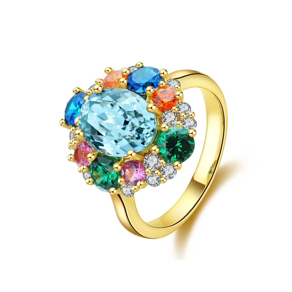 

Fashion design jewelry set 925 sterling silver lab grown aquamarine sapphire gemstones diamond ring for Christmas gift, Blue