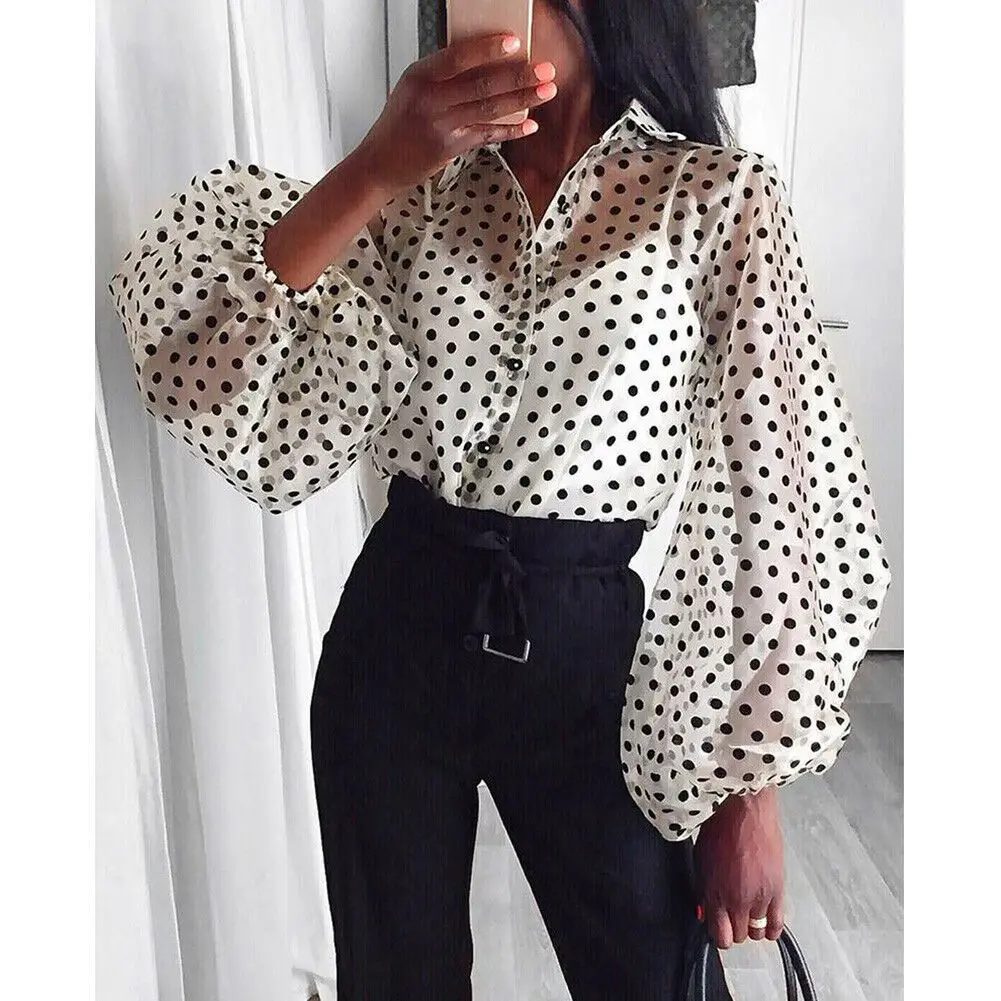 Women Polka Dot Retro Blouse Lady Early Autumn Fashion Polka Dot Shirt Collar Single-Breasted Big Sleeve Top
Women Polka Dot Retro Blouse Lady Early Autumn Fashion Polka Dot Shirt Collar Single-Breasted Big Sleeve Top