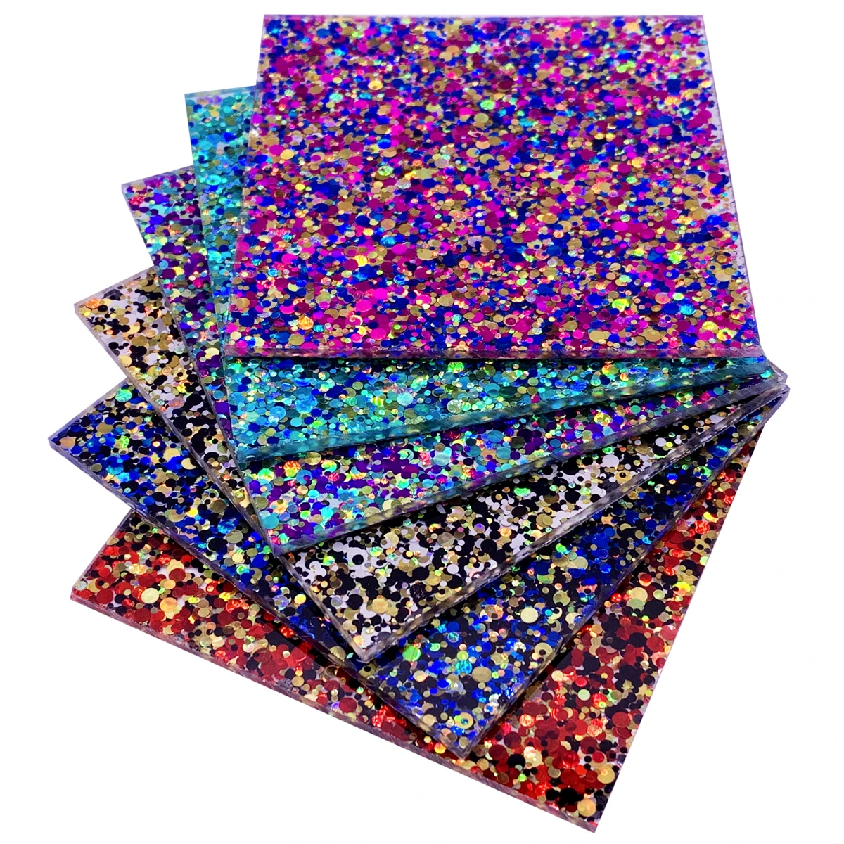 Full Sets of Acrylic Chunky Glittering 3.0mm Sheets for Jewelry/Crafts/Art Works/Decoration - 6 Colors, One of Each in 5 Sizes
Full Sets of Acrylic Chunky Glittering 3.0mm Sheets for Jewelry/Crafts/Art Works/Decoration - 6 Colors, One of Each in 5 Sizes