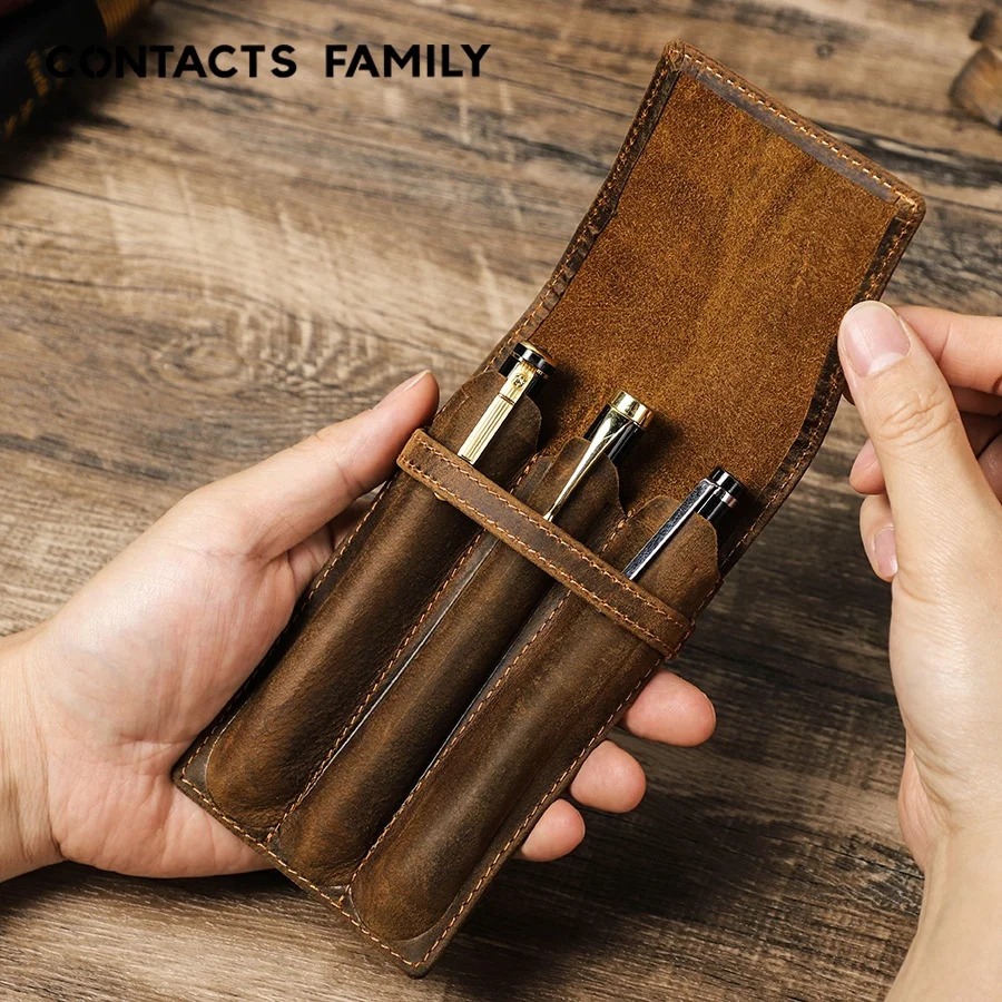 CONTACT'S FAMILY Genuine Leather Pen Holder Case Separate Slot Pen Sleeve Organizer for 3 Fountain Roller Ball Pens Storage
CONTACT'S FAMILY Genuine Leather Pen Holder Case Separate Slot Pen Sleeve Organizer for 3 Fountain Roller Ball Pens Storage
