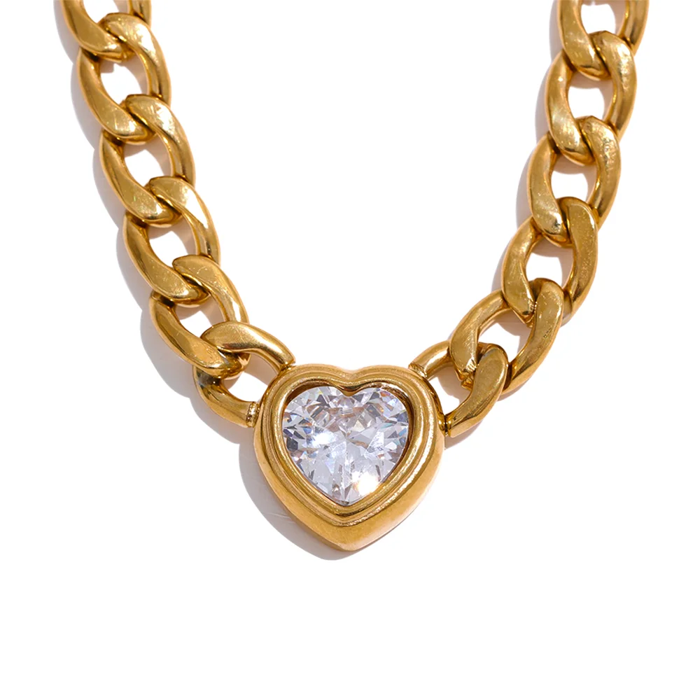 JINYOU 1927 Stainless Steel Golden Chain Link Heart Bling Zirconia Pendant Necklace 18K PVD Waterproof Fashion Jewelry Unisex
JINYOU 1927 Stainless Steel Golden Chain Link Heart Bling Zirconia Pendant Necklace 18K PVD Waterproof Fashion Jewelry Unisex