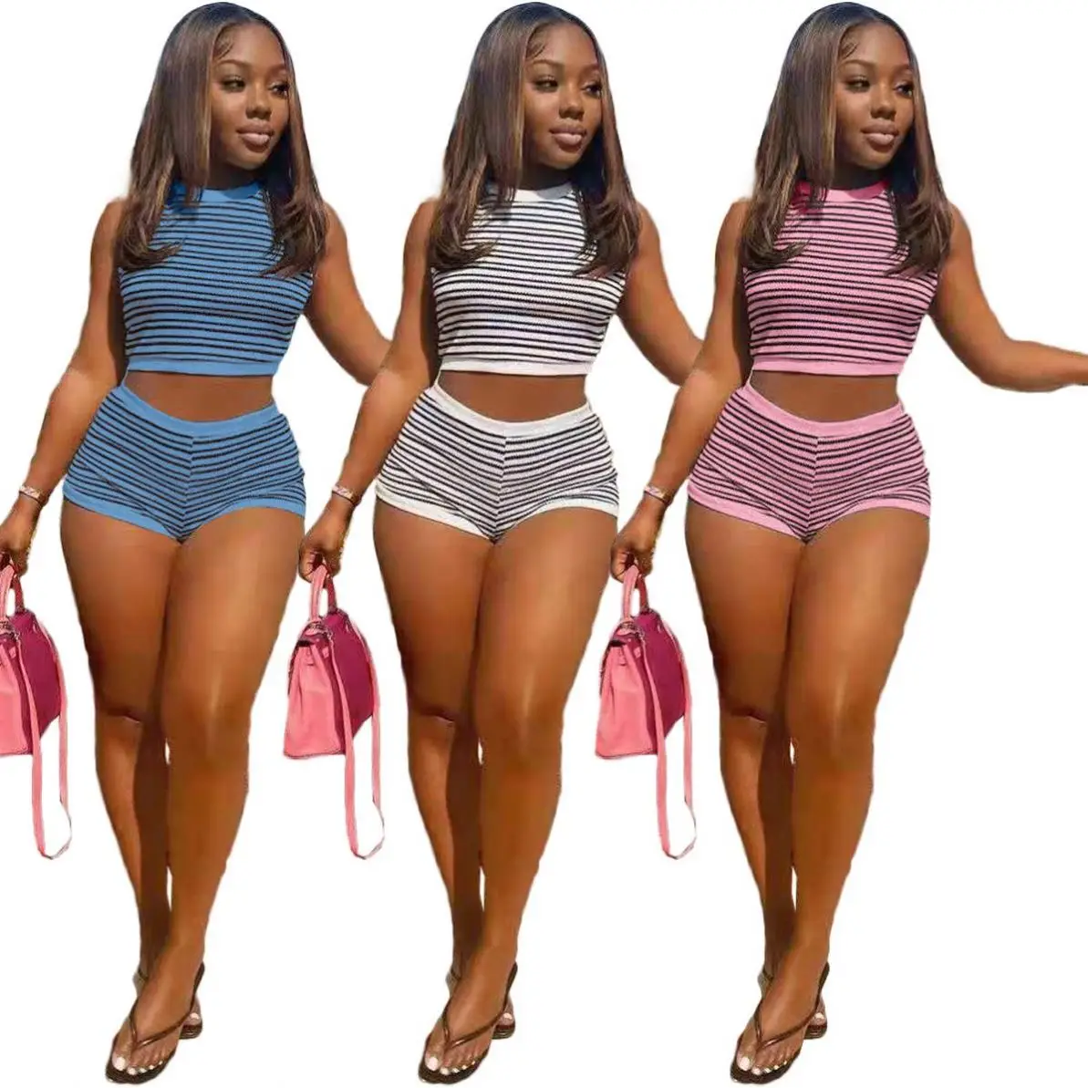2021 Casual Two Piece Jogger Short Set Women Stripe Printing Sleeveless Crop Tops And Shorts Tracksuit Summer 2 Piece Short Set, Picture
2021 Casual Two Piece Jogger Short Set Women Stripe Printing Sleeveless Crop Tops And Shorts Tracksuit Summer 2 Piece Short Set, Picture