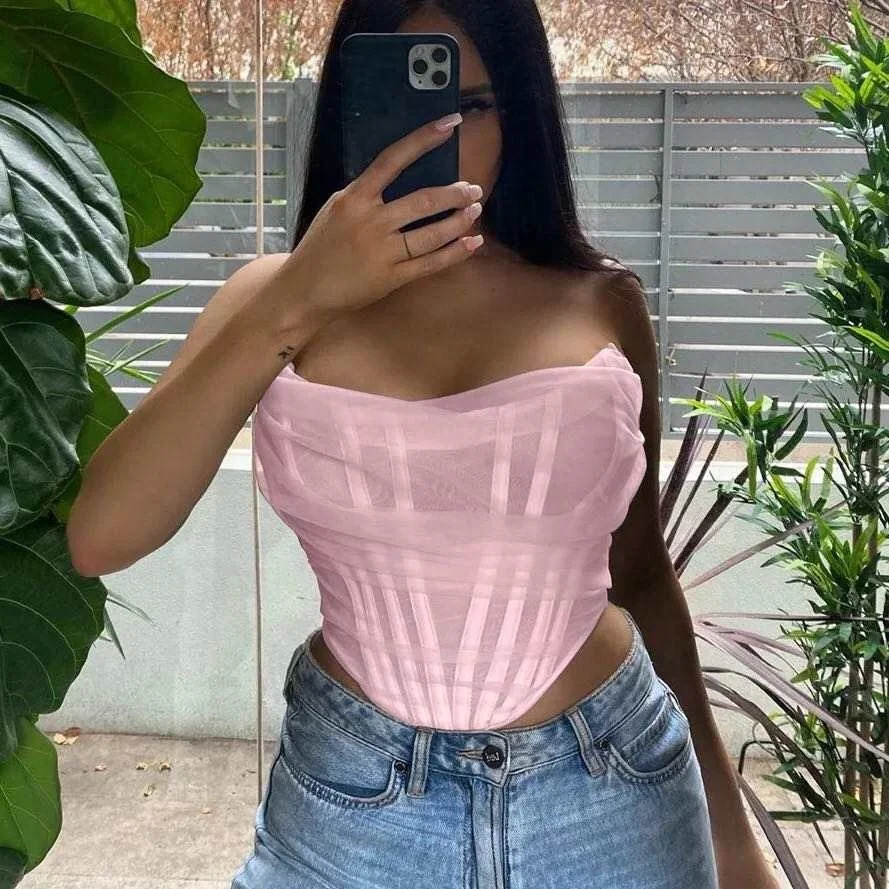 Spring and summer 2020 American women's fashion new fishbone mesh corset vest women's short tops, Picture
Spring and summer 2020 American women's fashion new fishbone mesh corset vest women's short tops, Picture