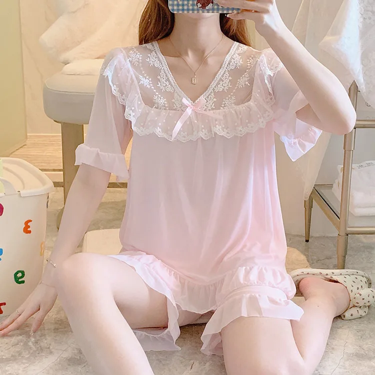 Girl Casual Lounge Night Two Pieces Piyama Modal Pure Lace Sleep Wear Shorts Female Sweet Home Clothes Pajama For Women
Girl Casual Lounge Night Two Pieces Piyama Modal Pure Lace Sleep Wear Shorts Female Sweet Home Clothes Pajama For Women