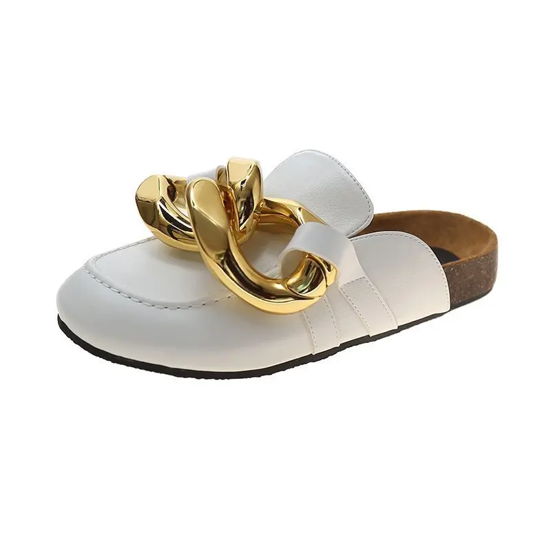 2021 new spring and summer big gold chain leather women's slippers fashion outer wear sandals, Customized color
2021 new spring and summer big gold chain leather women's slippers fashion outer wear sandals, Customized color