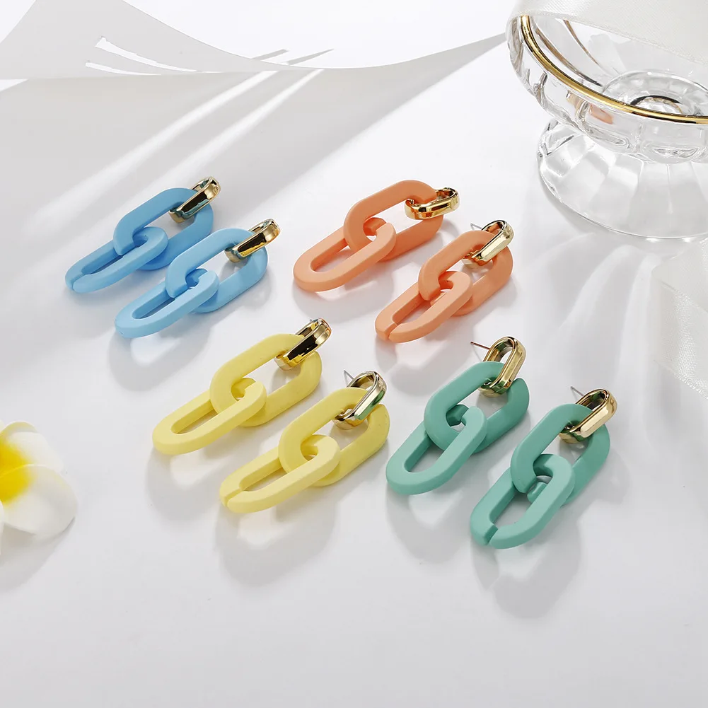 Cute INS Colorful Acrylic Link Chain Earring Yellow Blue Resin Chain Link Earring For Girls
Cute INS Colorful Acrylic Link Chain Earring Yellow Blue Resin Chain Link Earring For Girls