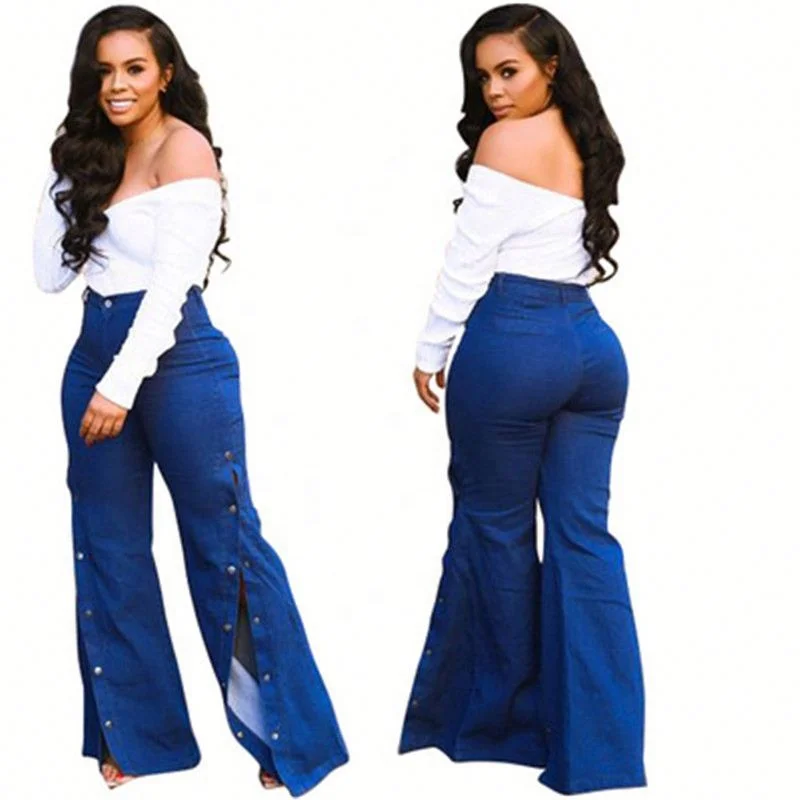 VOOGUE Women personality washed Jeans Stylish wild personality split wide leg high waist elastic pants, Blue
VOOGUE Women personality washed Jeans Stylish wild personality split wide leg high waist elastic pants, Blue