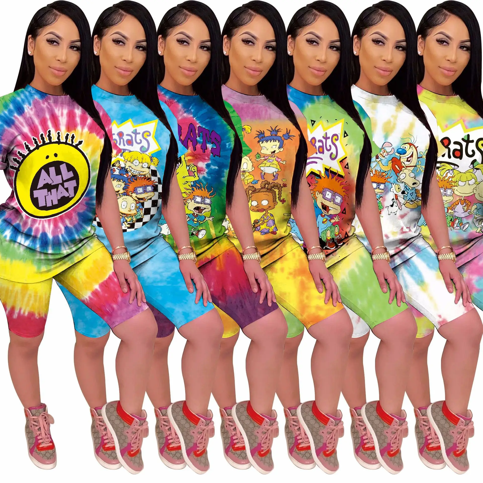 Tops Tie Dye T Shirt Biker Shorts Cartoon Custom Print Leisure Suit Tracksuit Two Piece Short Set
Tops Tie Dye T Shirt Biker Shorts Cartoon Custom Print Leisure Suit Tracksuit Two Piece Short Set